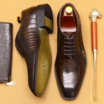 Мужские оксфорды ручной работы, мужские модельные туфли с резьбой из натуральной кожи, высококачественная Классическая деловая официальная обувь, мужские Черные коричневые