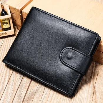 Мужской черный кошелек из мягкой воловьей кожи, короткий кошелек из натуральной кожи RIFD, мужской кошелек для наличных, держатель для карт, карман для монет, сумка