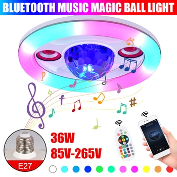 Музыкальный Ночник Bluetooth 36 Вт Пульт Дистанционного Управления Smart Bulb Крытый Потолочный Светильник LED E27 Для Домашней Спальни С Двойными Динамиками