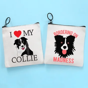 Мультфильм о собаке Бордер-колли, забавный кавайный холщовый кошелек, коллекция портмоне, холщовая сумка, маленький кошелек, сумка для ключей на молнии.