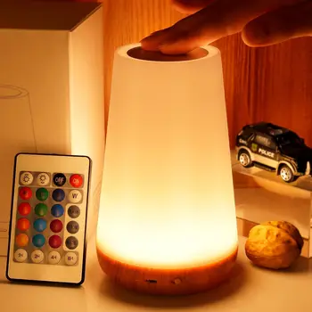 Настольная лампа Прикроватная лампа для спальни 13 цветов, меняющий сенсорный ночник RGB с регулируемой яркостью, USB Перезаряжаемый портативный комнатный светильник