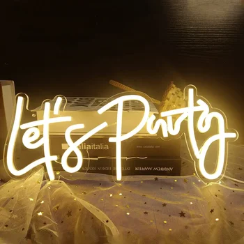 Неоновая вывеска Let's Party Неоновая световая вывеска для декора стен 40x17, 5 см, USB-диммер для помолвки, домашнего декора на день рождения