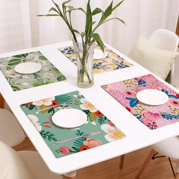Нескользящий коврик для стола с модным цветочным рисунком, салфетки для столовых приборов из хлопчатобумажного льна