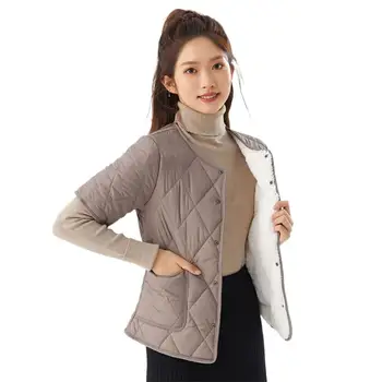 Новое зимнее женское хлопчатобумажное пальто Parker из овечьего флиса с воротником-стойкой и коротким рукавом, корейский теплый плюшевый пуховик, большие размеры