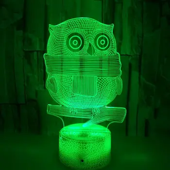 Ночная Сова 3D Лампа Светодиодный Ночник для Украшения Спальни Красочная Прикроватная Лампа Birtdhay Рождественский Подарок для Детей Мальчиков Девочек