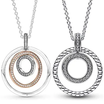 Оригинальные двухцветные круги из стерлингового серебра 925 пробы, фирменный кулон и ожерелье из бисера для популярных ювелирных изделий из бисера 
