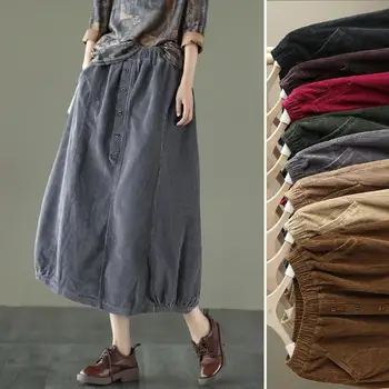 Осенне-зимняя вельветовая юбка средней длины в стиле ретро с эластичным поясом, женские юбки, Корейская мода Acubi, готическая корейская одежда, винтаж Y2k