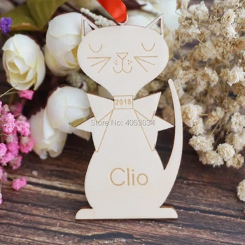 Персонализированный орнамент в виде кошки: рождественский орнамент в виде котенка из дерева для домашних животных или детей, мальчика или девочки