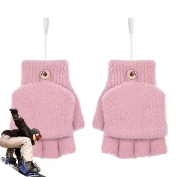 Перчатки с подогревом, вязаные шерстяные мотоциклетные перчатки, перчатки для набора текста с подогревом в холодную погоду, зимние перчатки с подогревом для рук, перезаряжаемые через USB, для