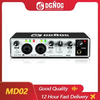 Профессиональный аудиоинтерфейс DGNOG MD02 2 входа для записи USB Звуковой карты для гитары, вокалиста, подкастера, компьютерной студии потокового вещания