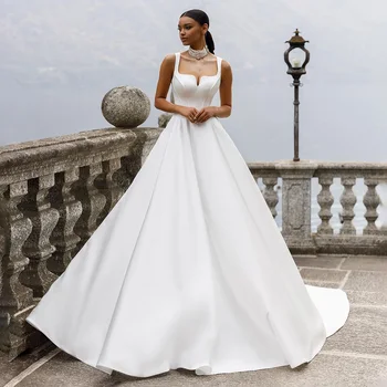 Пышное сексуальное свадебное платье с квадратным воротником, без спинки, длиной до пола, со складками, свадебное платье невесты, сшитое на заказ, Vestido De Novia для женщин