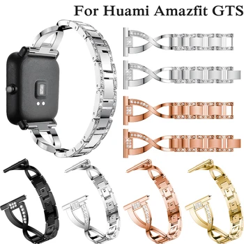 Ремешок из нержавеющей стали для модных часов Huami Amazfit GTS Ремешки с блестящими стразами Металлический ремешок для Samsung Galaxy watch 42 мм