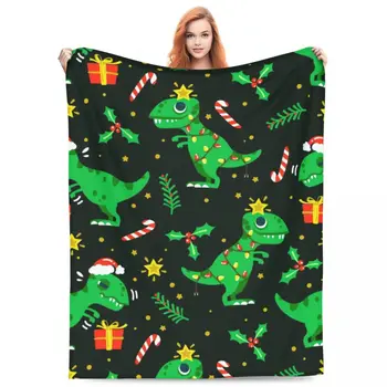Рождественское Фланелевое одеяло с динозавром, Конфетная Елка, Теплые Мягкие постельные принадлежности для кресла, дивана-кровати, пикника, Забавное Покрывало для дивана-кровати