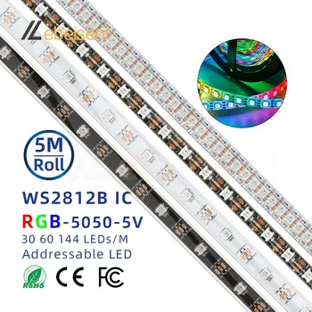 светодиодная лента 5m WS2812B DC 5V 30 60 144 светодиода/M RGB IC С Индивидуальным Адресом IP30 65 67 Гибкие Смарт-Пиксели Magic Color Light