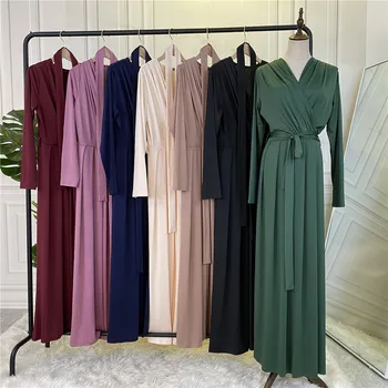 Скромная Простая Абая, Женские мусульманские платья Макси с длинным рукавом, Турецкий Арабский Кафтан, Исламское вечернее платье, Рамадан, Дубайский халат Джалабия
