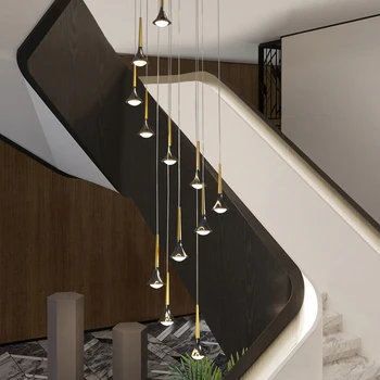 Современная дизайнерская люстра на лестнице в форме рога, светильник для гостиной, Простая столовая, спальня, удлиненная люстра