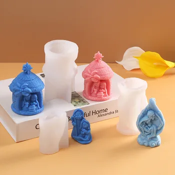 Счастливая семья Силиконовая форма для свечей DIY Birth Jesus Artwork Инструмент для отливки гипса из хрусталя ручной работы Мыло для выпечки кубиков льда Molud