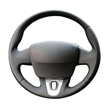 Сшитый вручную чехол на руль автомобиля из черной кожи для Renault Megane 3 Scenic 3 Kangoo 2 Kangoo Maxi Samsung SM3
