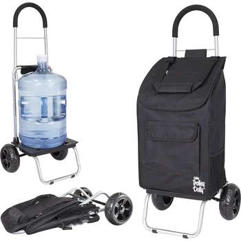тележка для продуктов dbest, черная Складная тележка для покупок с колесиками и съемной сумкой на колесиках