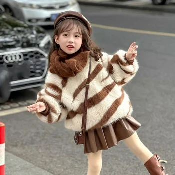 Толстовка для девочек 2023, осень-зима, новый шерстяной свитер, детское базовое пальто в западном стиле, плюшевый теплый топ для девочек