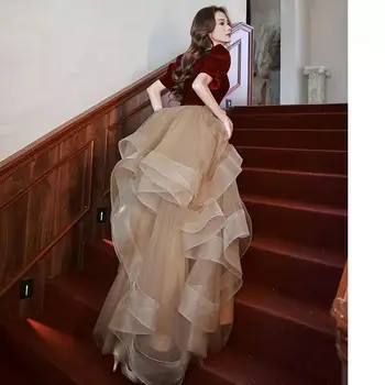 Тост Невесты 2023, Новое винно-красное бархатное платье для помолвки в стиле принцессы, Французский Роскошный красный топ, Волнистая юбка для девочек, праздничная одежда
