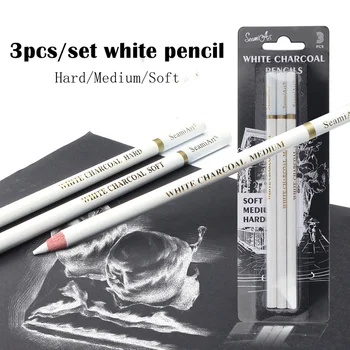 Три глянцевых угольных карандаша с мягкой твердой подсветкой, угольная ручка, Белая живопись, Профессиональный рисунок, школьные принадлежности для рисования.