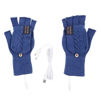 Трикотажные перчатки с подогревом, вязаные на полпальца, USB-варежка без пальцев с подогревом, USB-грелки для рук, зимняя теплая варежка с подогревом, Мягкая теплая полупальцевая