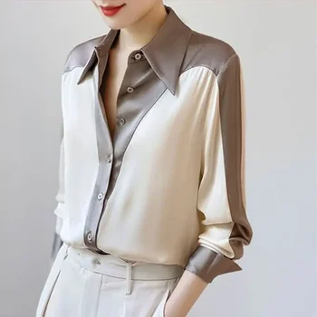Уличная одежда, однотонная универсальная рубашка в стиле пэчворк, женская одежда, стильная однобортная весенне-осенняя блузка-поло для поездок на работу