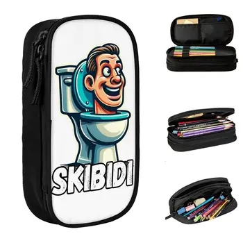 Чехол для карандашей большой емкости, забавный игровой товар Skibidi Toilet Head, двухслойный пенал, сумки для макияжа для девочек, подарок