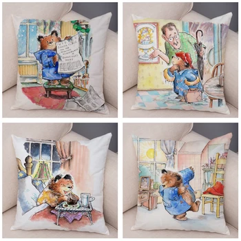 Чехол для подушки с рисунком Мультяшного медведя, декор для детской комнаты, Наволочка с милым животным 45x45 см 