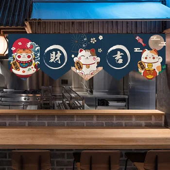 Японская Занавеска с Треугольным Флагом Lucky Cat, Короткая Занавеска, Декоративная Занавеска для суши, Подвесная Маленькая Занавеска